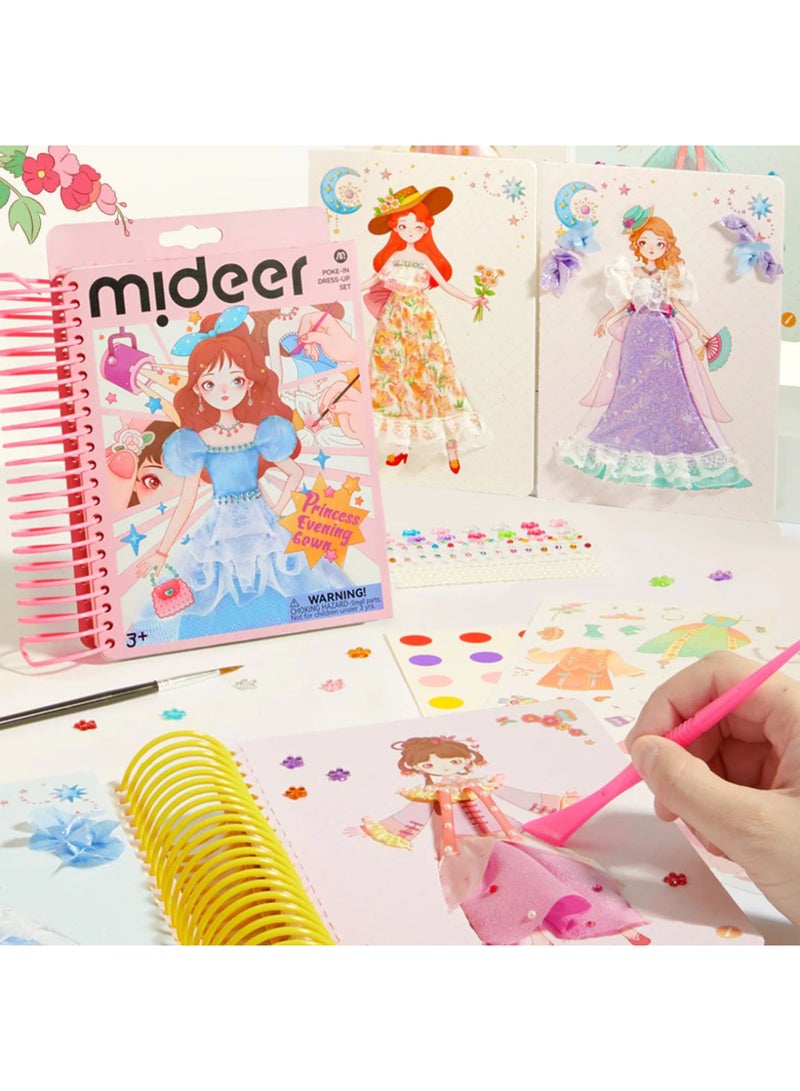 MiDeer Poke-in Dress-Up Set: Princess Evening Gown | DIY Fashion Design Kit for Girls Ages 3+ | Create Your Own Princess Dresses with Stickers, Fabrics & Stencils | Educational Toy for Creativity & Fine Motor Skills - Image 5