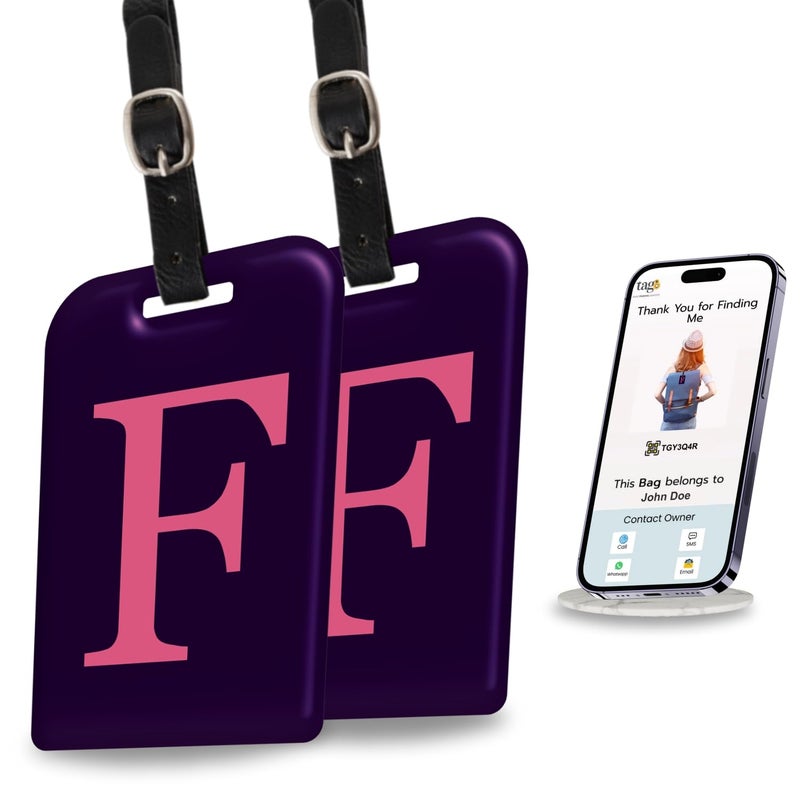 tag8 2 Pack Luggage Tags for Suitcases 26 Initial Letter Travel Luggage Baggage Identification Labels ID Tag with Global Loss Recovery Service Airline Compliant SITA World Tracer Code Enabled F - Image 2
