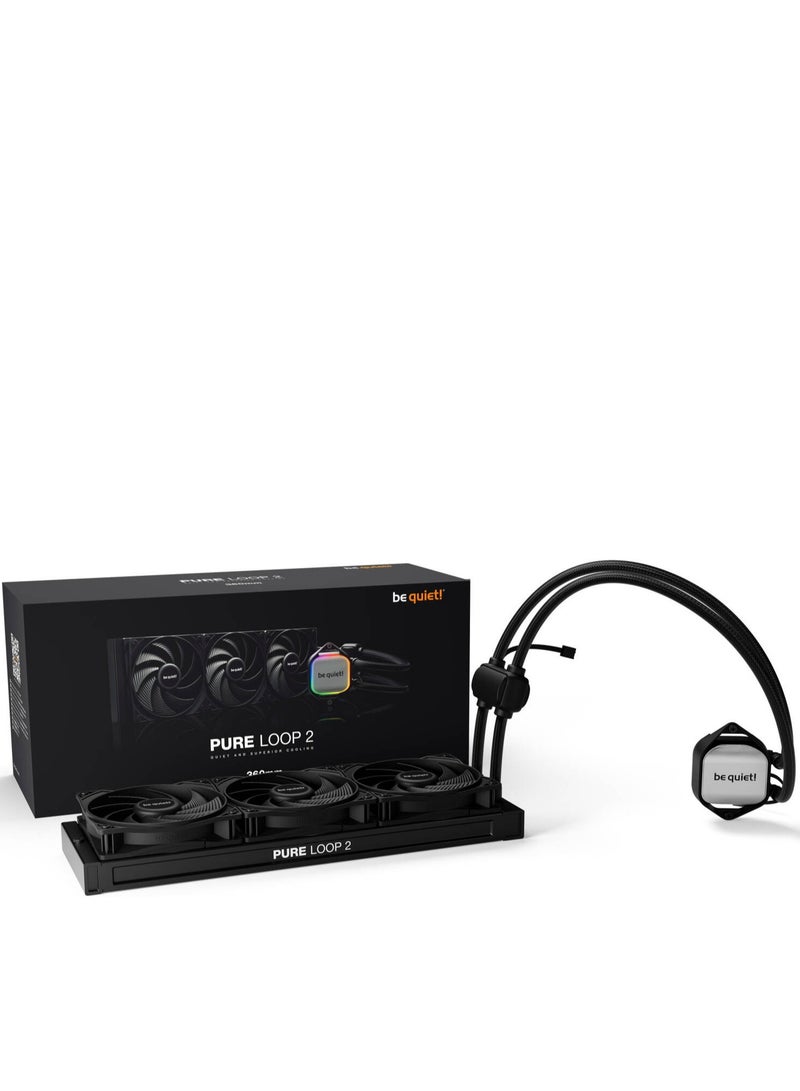 Be Quiet! Pure Loop 2 360mm CPU Liquid Cooler, 3x Pure Wings 3 120mm PWM High-Speed Fans, 5500 RPM Pump Speed, 2100 RPM Fan Speed, 59.6 CFM Airflow, Copper / Nickel Plated Case Material, Black | BW019 - Image 2