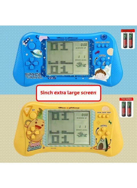Old-fashioned Nostalgic Tetris Game Machine Game Machine Children's Toy Boy's Super-large Screen Handheld-Color:Blue + Yellow [top Configuration 5inch Screen 49 Ways To Play]