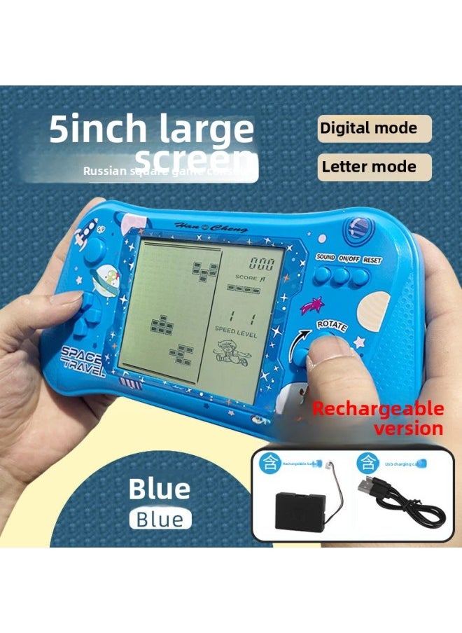 null - Old-fashioned Nostalgic Tetris Game Machine Game Machine Children's Toy Boy's Super-large Screen Handheld-Color:Blue + Yellow [top Configuration 5inch Screen 49 Ways To Play] - Image 1