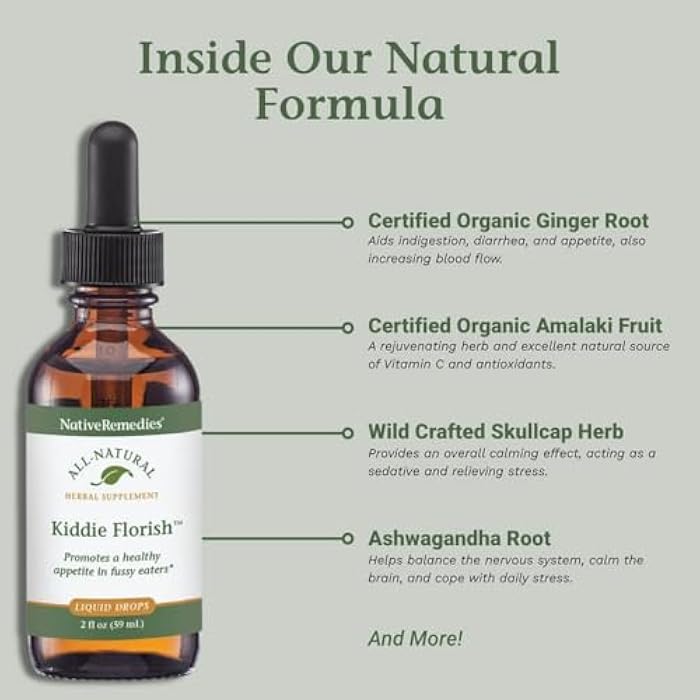 Native Remedies علاج طبيعي كيدي فلورش - مكمل عشبي طبيعي يعزز الشهية الصحية لدى الأطفال الانتقائيين - 59 مل - Image 3