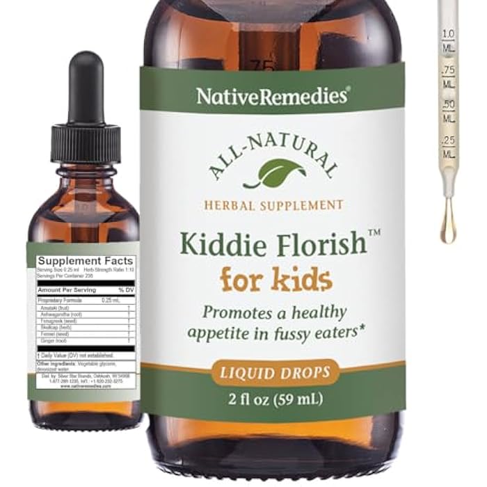 Native Remedies علاج طبيعي كيدي فلورش - مكمل عشبي طبيعي يعزز الشهية الصحية لدى الأطفال الانتقائيين - 59 مل - Image 1