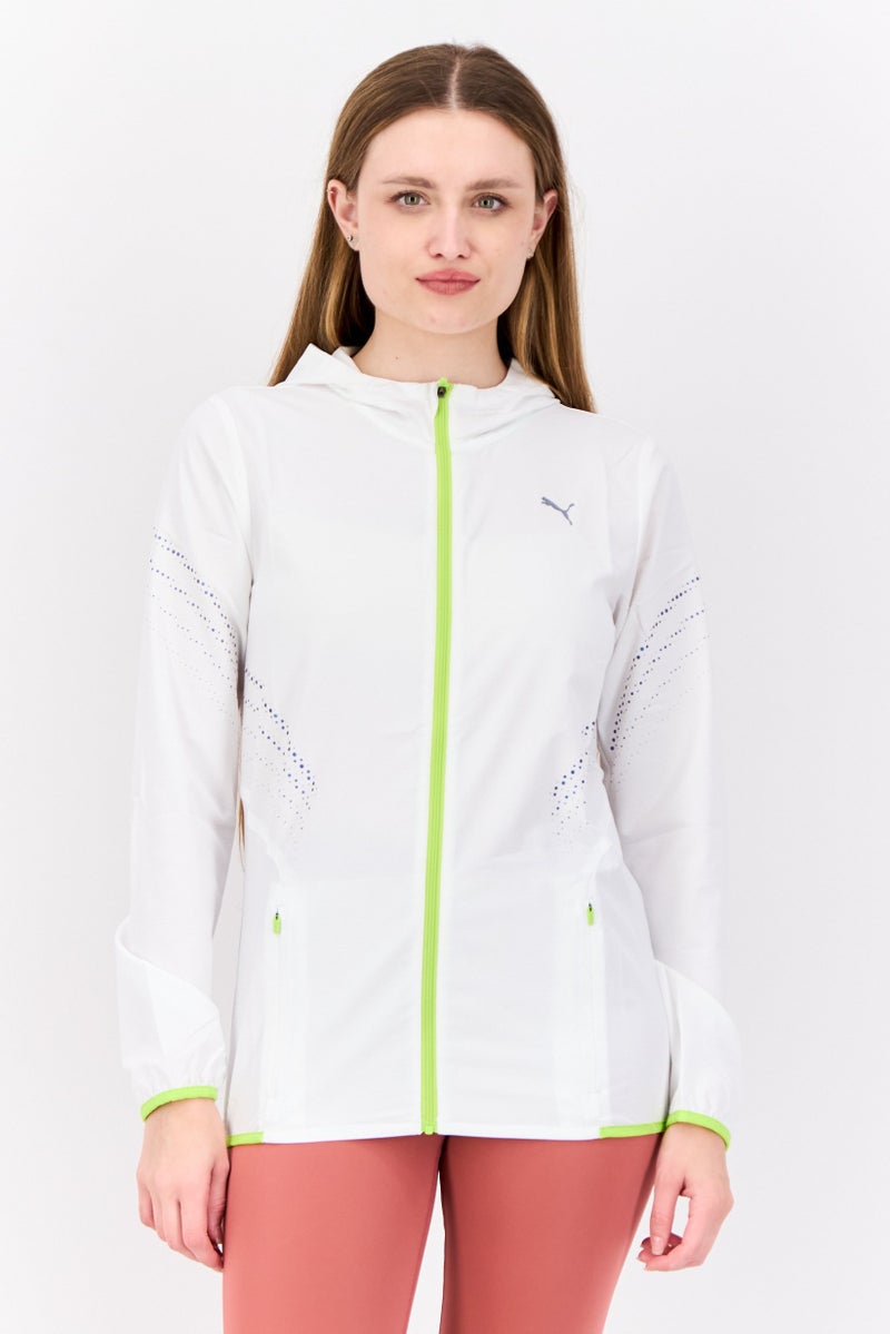 PUMA Women Sportswear Fit Long Sleeve Ultrawave Running Jacket, White/Lime - Image 1