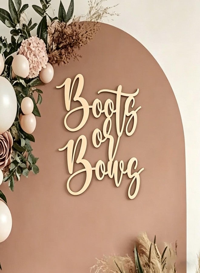 QENWWENG Boots or Bows Sign for Backdrop,Wooden Boy or Girl Sign for Gender Reveal Party Decorations,Baby Shower Party Decorations,Boots Or Bows Party Decoration Sign - Image 1