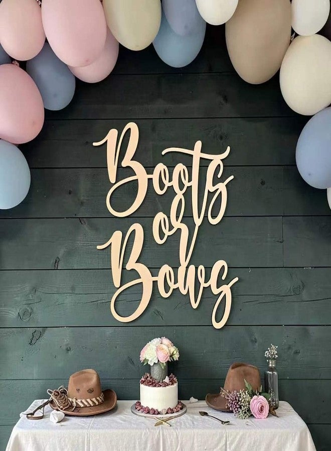 QENWWENG Boots or Bows Sign for Backdrop,Wooden Boy or Girl Sign for Gender Reveal Party Decorations,Baby Shower Party Decorations,Boots Or Bows Party Decoration Sign - Image 2