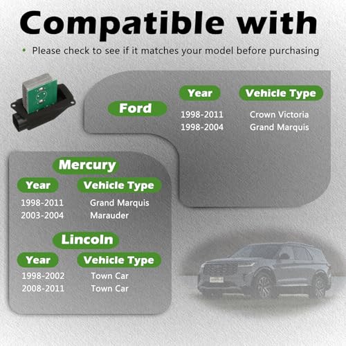 TINGYINGDA Auto Temp Control HVAC Blower Motor Resistor Compatible with Ford 98-11 Crown Victoria / 98-04 Grand Marquis - 98-02,08-11 Town Car / 98-11 Grand Marquis / 03-04 Marauder Replaces RU-572 8W7Z19E624A - Image 3