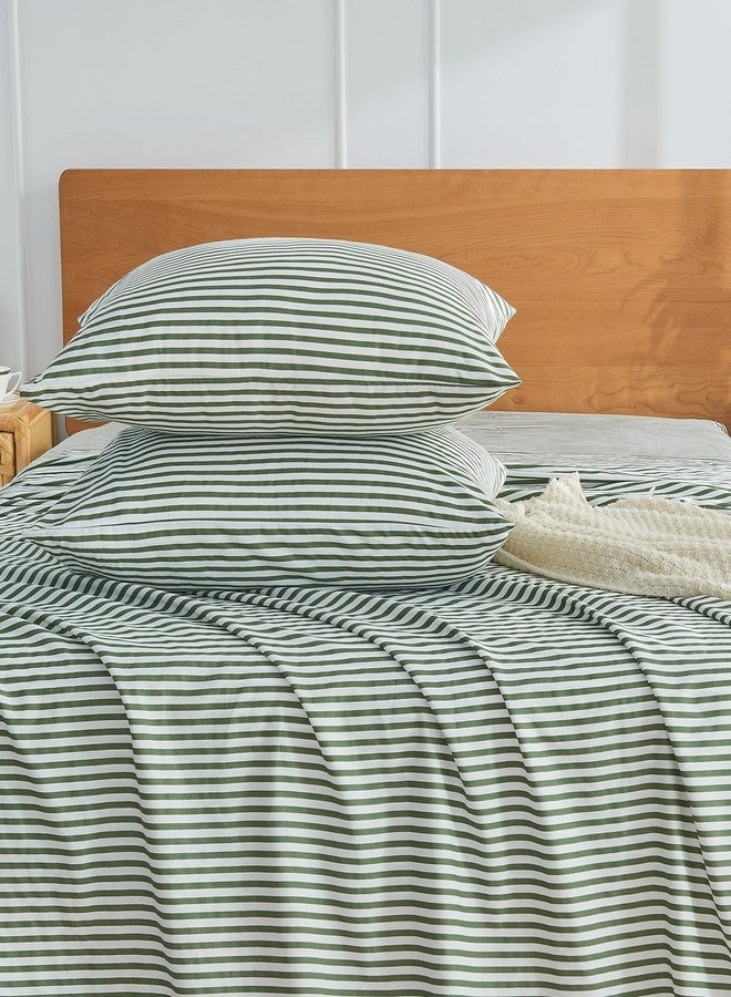 JELLYMONI 100% Natural Cotton Striped Standard Pillowcases Set, 2 Pack White and Green Stripes Pattern Printed Pillow Covers with Envelope Closure(Pillows are not Included) - Image 5
