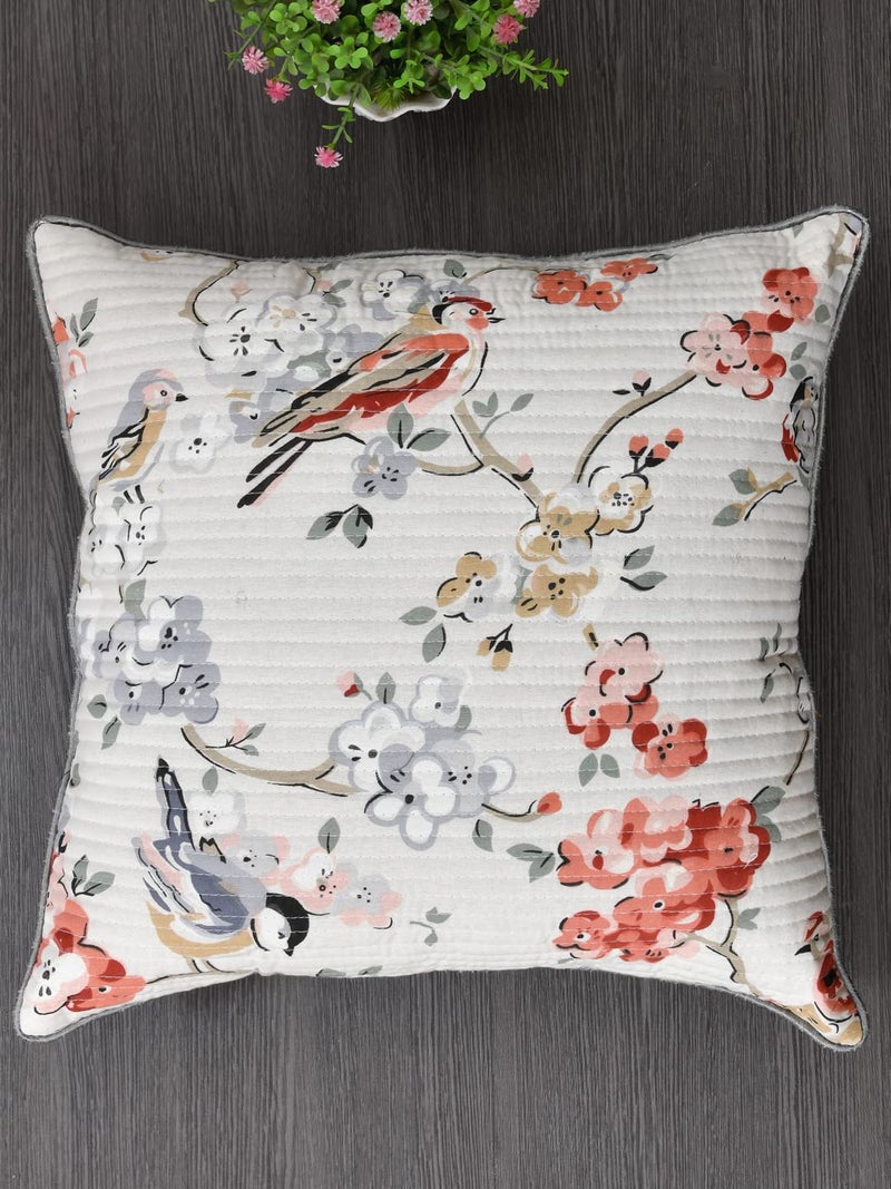 Clasiko Cushion Covers Set of 5 White & Grey with Quilting; Cotton Fabric; 24X24 Inches; Color Fastness Guarantee 16477, 250 TC - Image 4