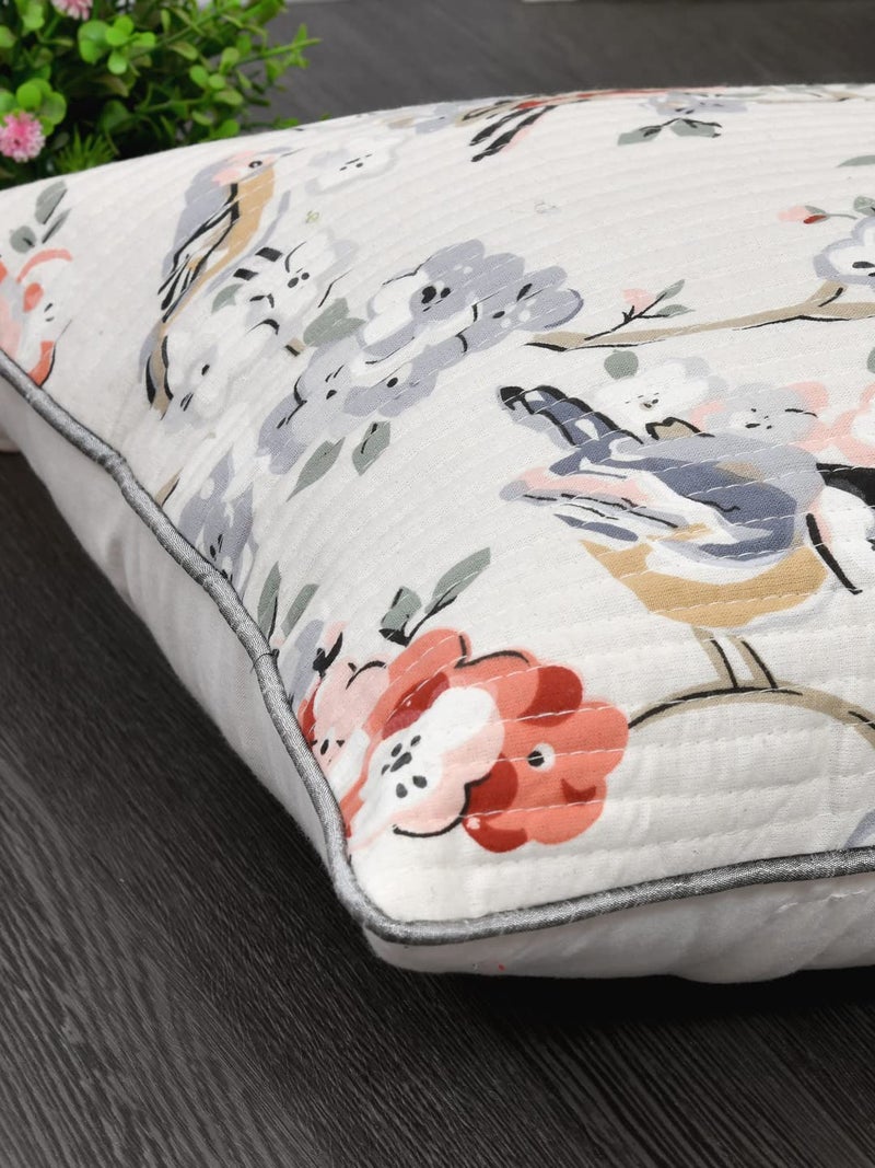 Clasiko Cushion Covers Set of 5 White & Grey with Quilting; Cotton Fabric; 24X24 Inches; Color Fastness Guarantee 16477, 250 TC - Image 5