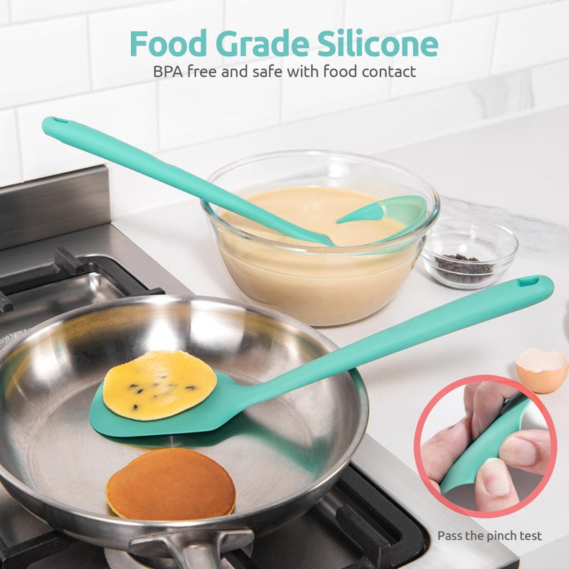U-Taste 600ºF Heat Resistant Kitchen Utensil: U-Taste 13.6" Extra Long Silicone Cooking Tools Set, Food-Grade Non-Stick Solid and Slotted Turner Spatula, Mixing Spoon, and Soup Ladle (5 Pieces, Aqua Sky) - Image 4