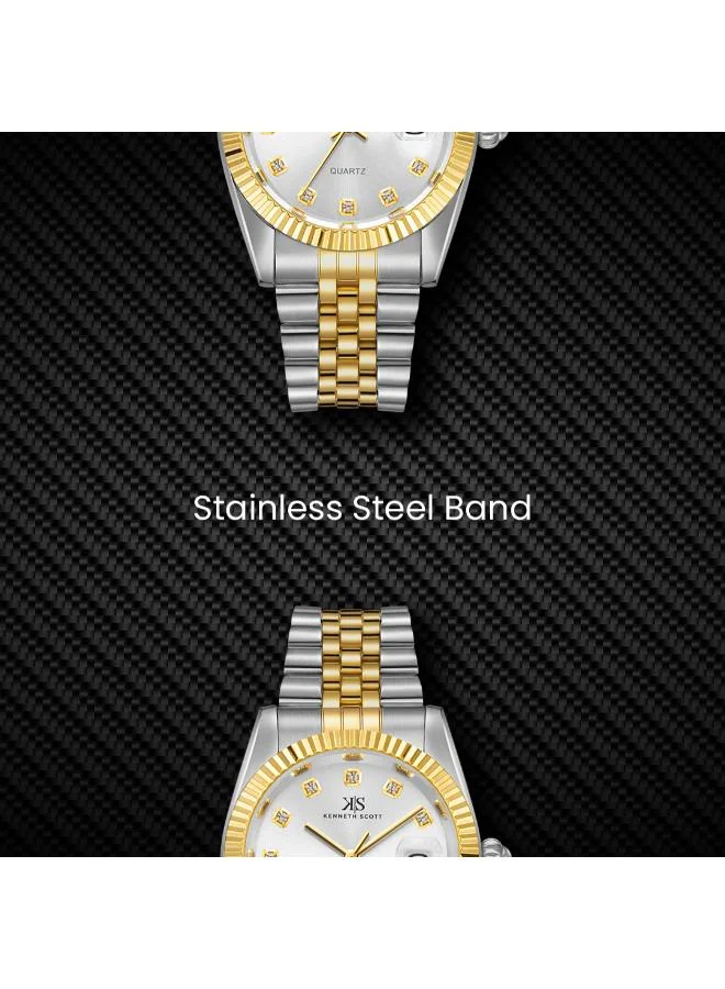 Kenneth Scott White Men's Stainless Steel Analog Watch K22036-TBTW - 35 mm for Men | Best Price UAE