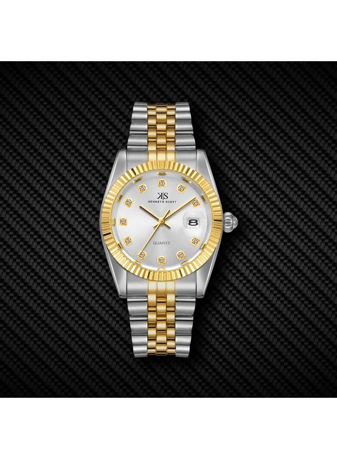 Kenneth Scott White Men's Stainless Steel Analog Watch K22036-TBTW - 35 mm for Men | Best Price UAE