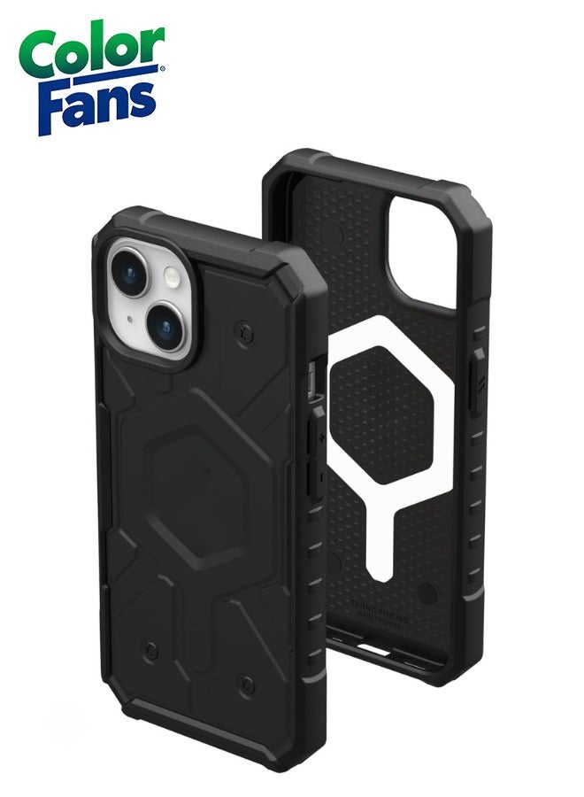 Color Fans Apple iPhone 15 Case 6.1" Pathfinder Built-in Magnet Compatible with Magnet Charging Slim Lightweight Shockproof Dropproof Rugged Protective Cover - Black - Image 1