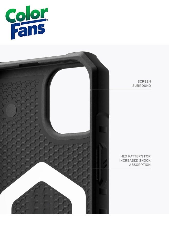 Color Fans Apple iPhone 15 Case 6.1" Pathfinder Built-in Magnet Compatible with Magnet Charging Slim Lightweight Shockproof Dropproof Rugged Protective Cover - Black - Image 3