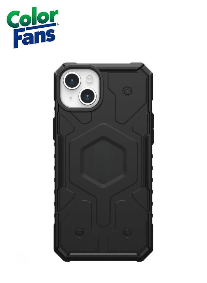 Color Fans Apple iPhone 15 Case 6.1" Pathfinder Built-in Magnet Compatible with Magnet Charging Slim Lightweight Shockproof Dropproof Rugged Protective Cover - Black - Image 4
