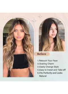 Verna VERNA Blonde Wavy Wig with Bangs for Women, 26 Inch Long Blonde Wigs with Bangs for Women, Natural Looking Curly Blonde Wig, Heat Resistant Synthetic Wig, Middle Part Ombre Blonde Wavy wig for Daily  - Image 5