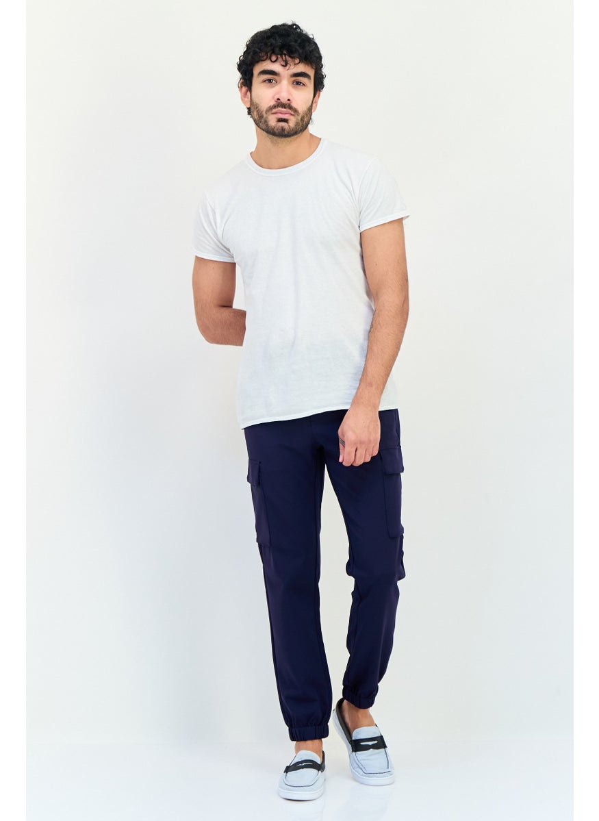 SELECTED Men Regular Fit Solid Cargo Pants, Navy  - Image 4