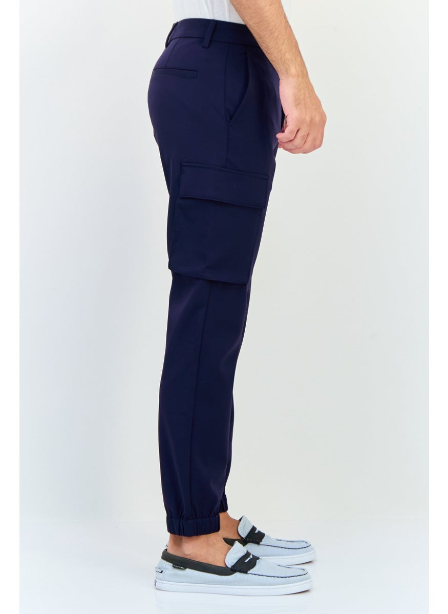 SELECTED Men Regular Fit Solid Cargo Pants, Navy  - Image 2