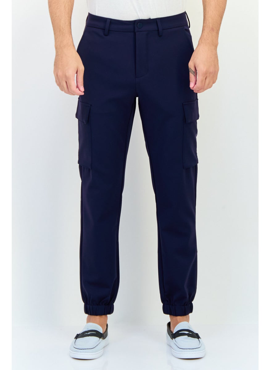 SELECTED Men Regular Fit Solid Cargo Pants, Navy  - Image 1