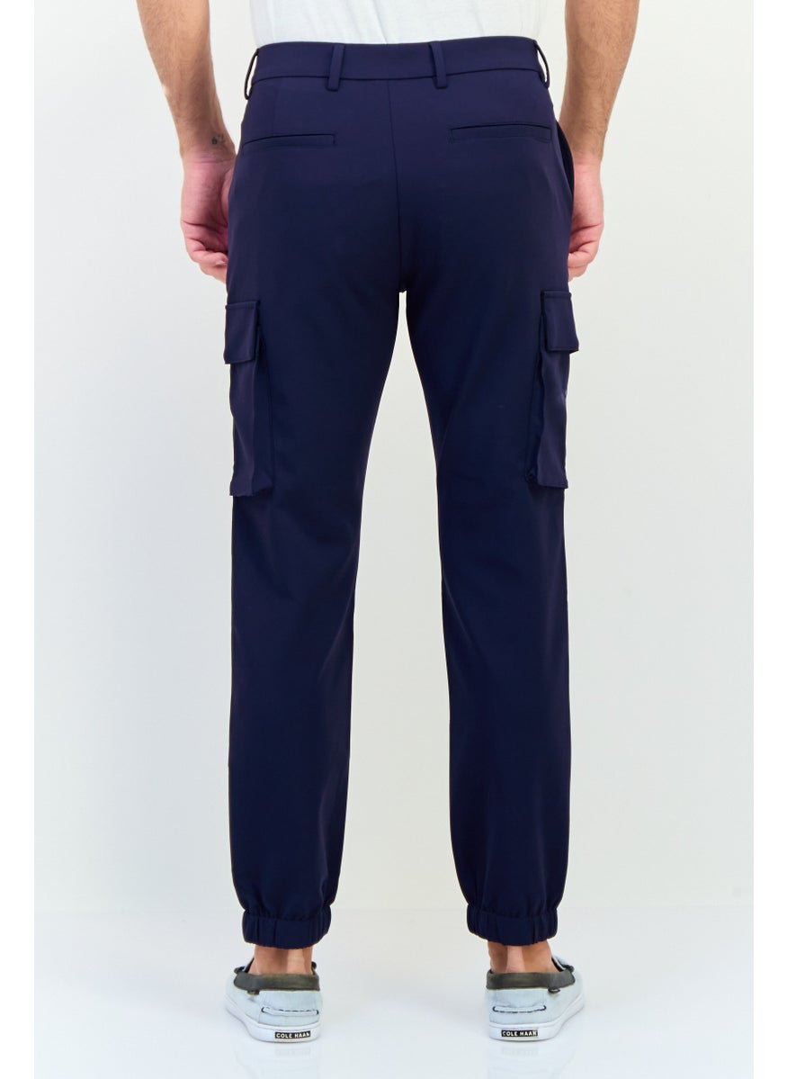 SELECTED Men Regular Fit Solid Cargo Pants, Navy  - Image 3