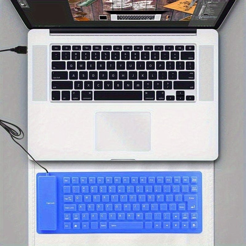 لوحة مفاتيح سيليكونية قابلة للطي، سلكية، محمولة للسفر، USB، هادئة عند الكتابة، ناعمة الملمس، زرقاء، لأجهزة الكمبيوتر المحمولة واللابتوب. - Image 3