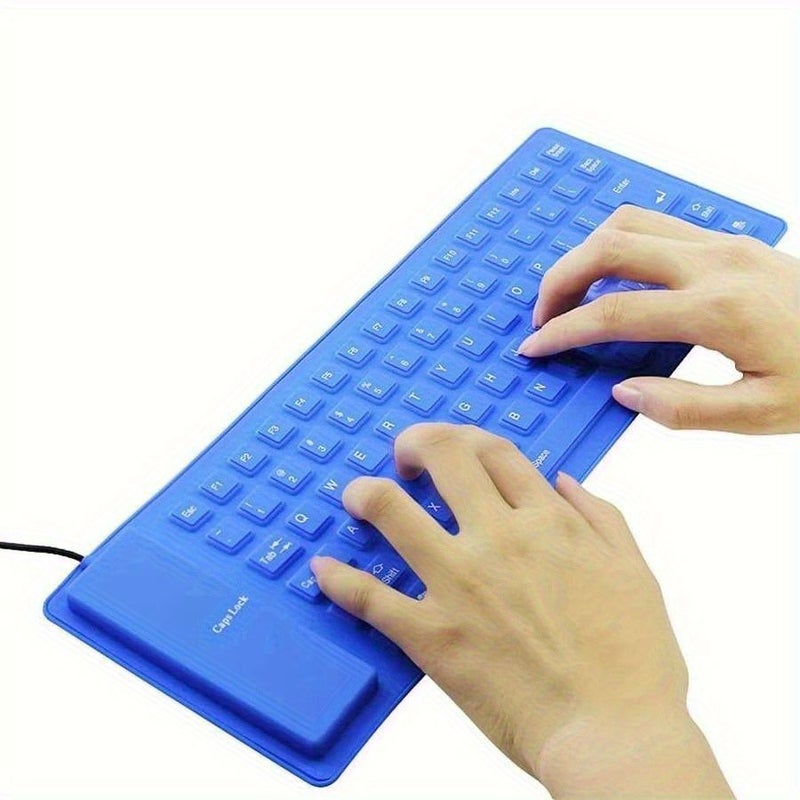 لوحة مفاتيح سيليكونية قابلة للطي، سلكية، محمولة للسفر، USB، هادئة عند الكتابة، ناعمة الملمس، زرقاء، لأجهزة الكمبيوتر المحمولة واللابتوب. - Image 4