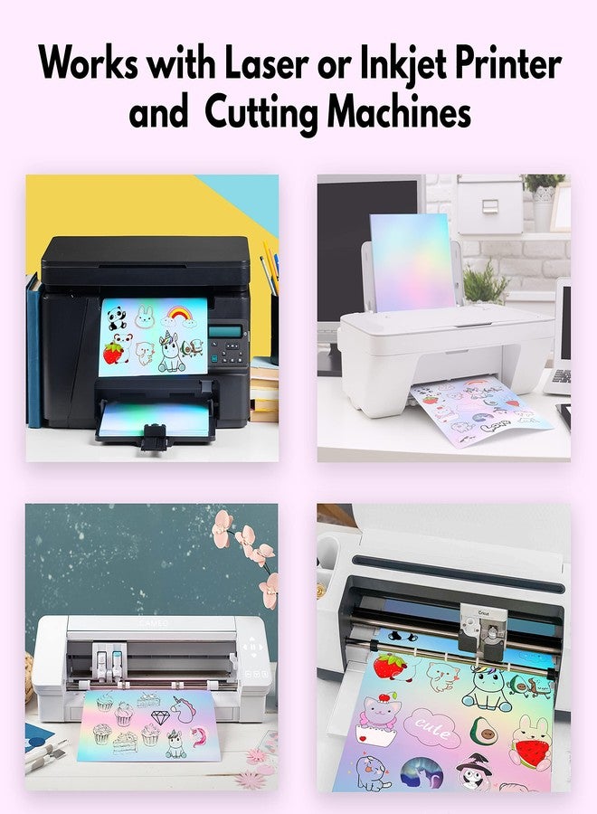THREE WAY CUT Holographic Vinyl Sticker Paper 20 Sheets 8.5 x 11" Waterproof Printable Paper for Inkjet & Laser Printer, Dries Quickly, Self Adhesive, Cut with Silhouette Rainbow Sticker Printing - Image 2