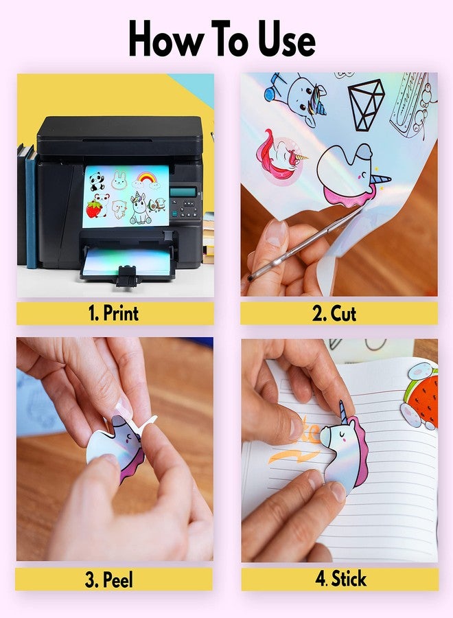 THREE WAY CUT Holographic Vinyl Sticker Paper 20 Sheets 8.5 x 11" Waterproof Printable Paper for Inkjet & Laser Printer, Dries Quickly, Self Adhesive, Cut with Silhouette Rainbow Sticker Printing - Image 5