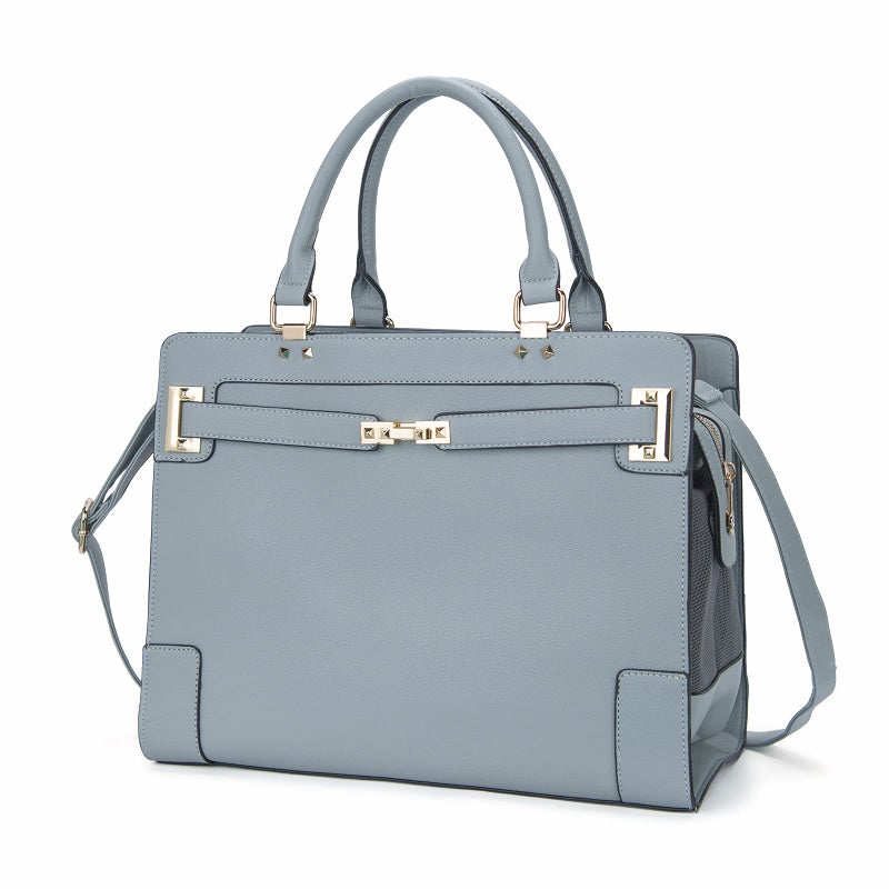 Fashion Pet Carrier Dog Cat Carrier Purse SoftSided Leather Handbag Pet Tote Bag for Small Dogs Puppy and Cats TSA Airline Approved Grey