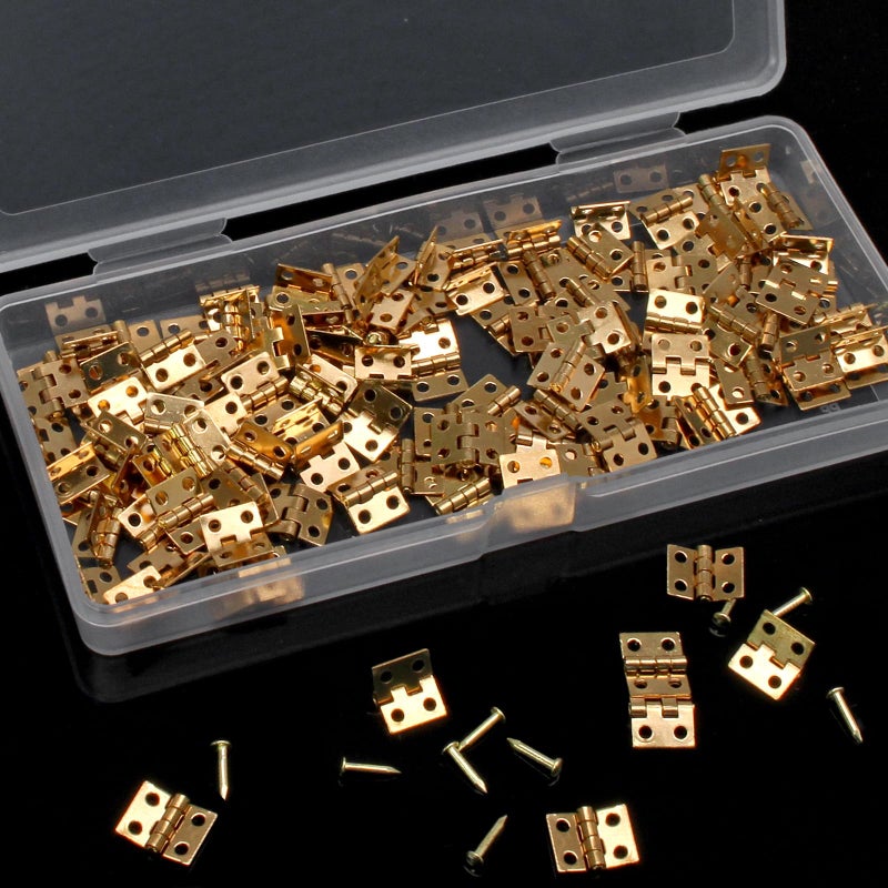 Lifcratms 100 Pcs Mini Hinges  10 X 8 Mm Retro Brass Butt Hinge Miniature Hardware 180 Degree Rotation Hinges With Screws For Wooden Box Crafts Jewelry Box Chest Cabinet Diy - Image 4