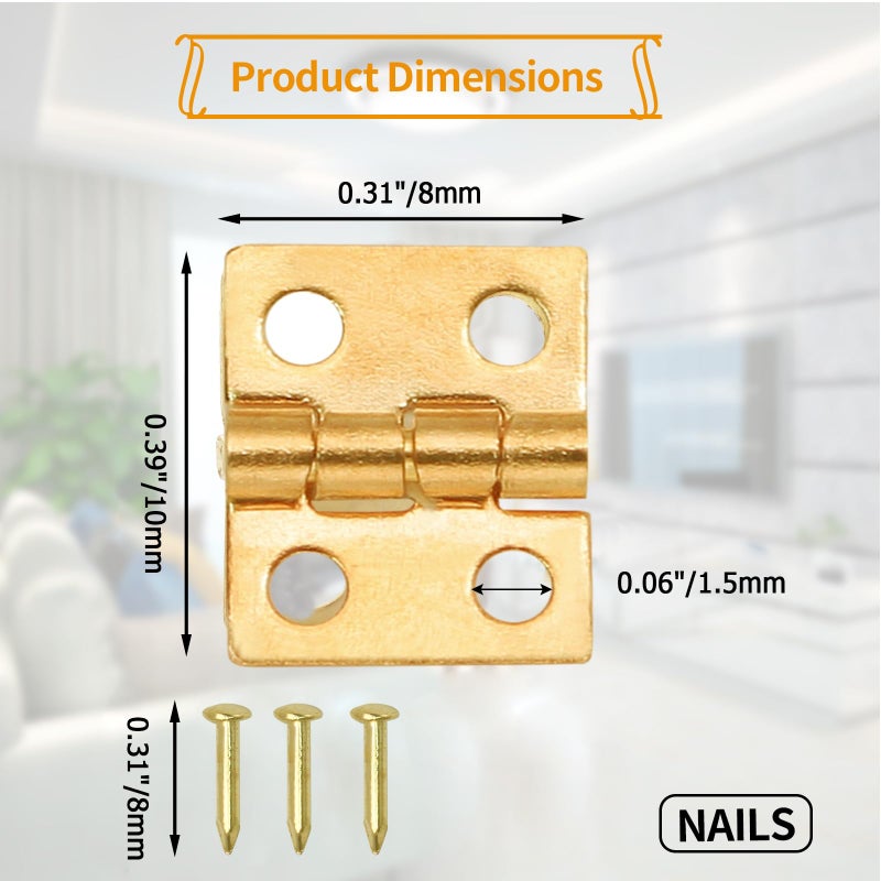 Lifcratms 100 Pcs Mini Hinges  10 X 8 Mm Retro Brass Butt Hinge Miniature Hardware 180 Degree Rotation Hinges With Screws For Wooden Box Crafts Jewelry Box Chest Cabinet Diy - Image 3
