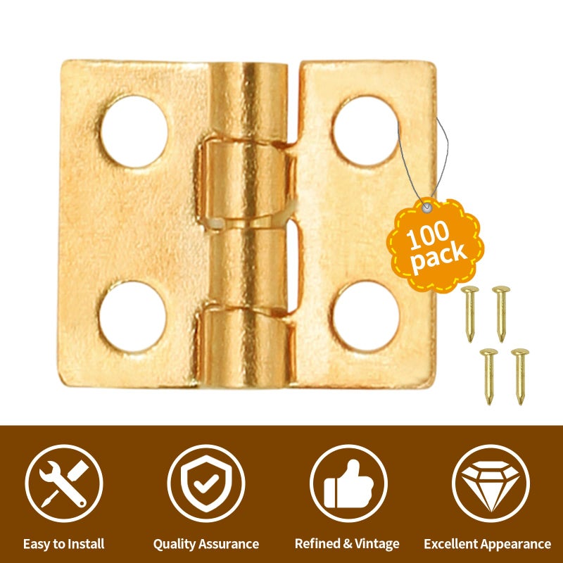 Lifcratms 100 Pcs Mini Hinges  10 X 8 Mm Retro Brass Butt Hinge Miniature Hardware 180 Degree Rotation Hinges With Screws For Wooden Box Crafts Jewelry Box Chest Cabinet Diy - Image 5