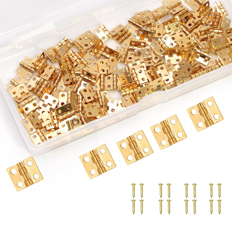 Lifcratms 100 Pcs Mini Hinges  10 X 8 Mm Retro Brass Butt Hinge Miniature Hardware 180 Degree Rotation Hinges With Screws For Wooden Box Crafts Jewelry Box Chest Cabinet Diy - Image 1