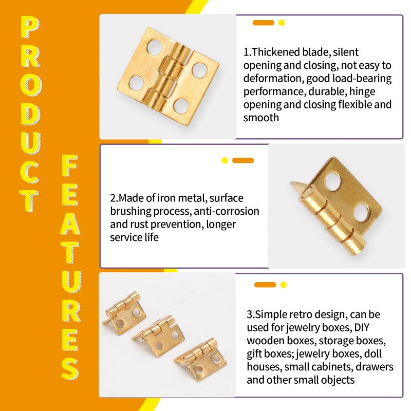 Lifcratms 100 Pcs Mini Hinges  10 X 8 Mm Retro Brass Butt Hinge Miniature Hardware 180 Degree Rotation Hinges With Screws For Wooden Box Crafts Jewelry Box Chest Cabinet Diy - Image 2