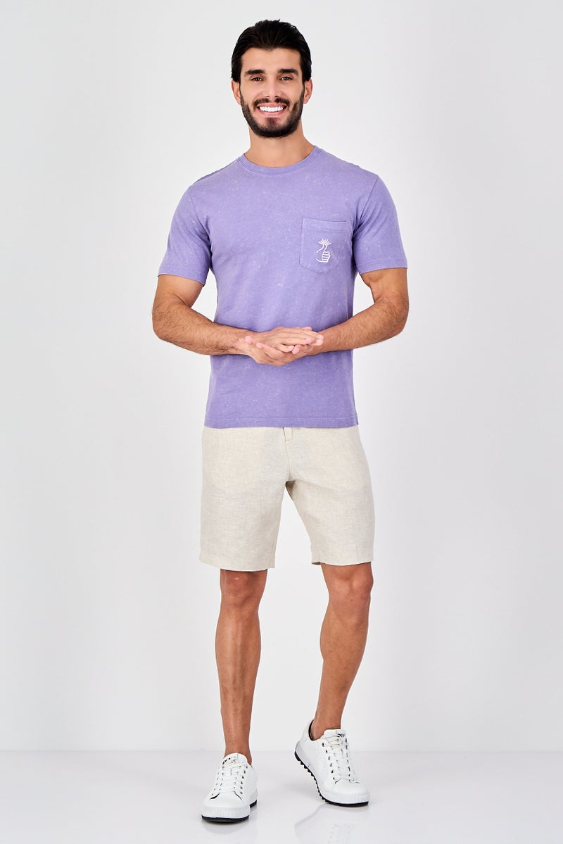 Celio Men Crew Neck Short Sleeve Embroidered T-Shirt, Purple - Image 2