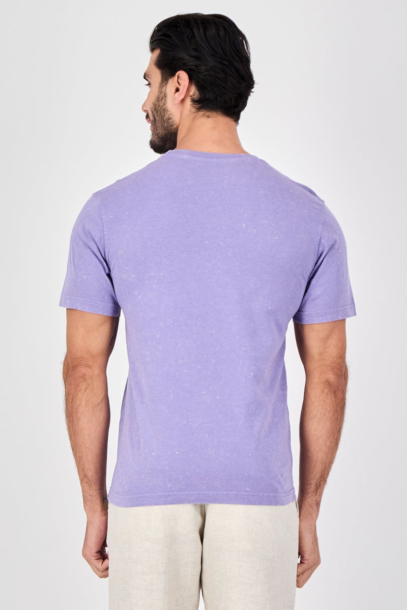 Celio Men Crew Neck Short Sleeve Embroidered T-Shirt, Purple - Image 4