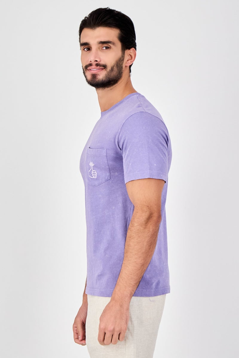 Celio Men Crew Neck Short Sleeve Embroidered T-Shirt, Purple - Image 3