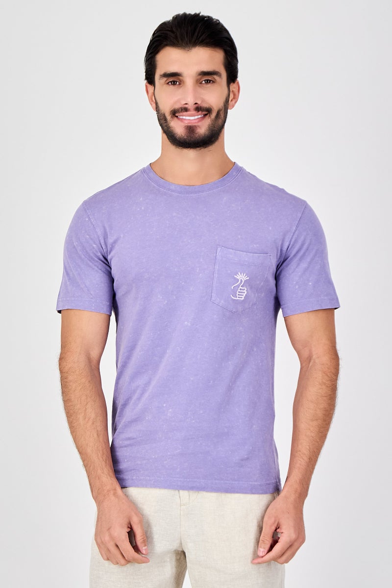 Celio Men Crew Neck Short Sleeve Embroidered T-Shirt, Purple - Image 1