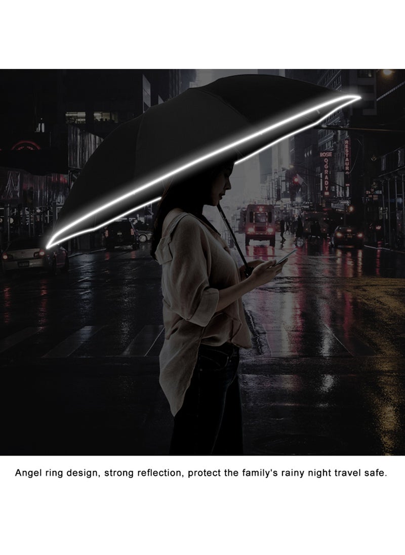Generic 23 inch Automatic Umbrella With LED Flashlight and reflective edges- Big Windproof Reverse Folding Umbrella, UV Protection Travel Lightweight Sun  Rain Umbrellas Portable Parasol - Black  - Image 3