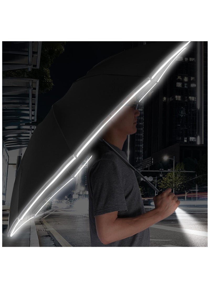 Generic 23 inch Automatic Umbrella With LED Flashlight and reflective edges- Big Windproof Reverse Folding Umbrella, UV Protection Travel Lightweight Sun  Rain Umbrellas Portable Parasol - Black  - Image 2