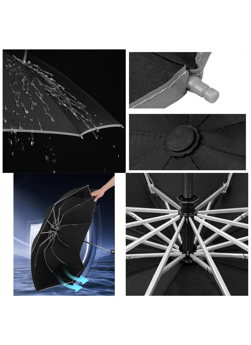 Generic 23 inch Automatic Umbrella With LED Flashlight and reflective edges- Big Windproof Reverse Folding Umbrella, UV Protection Travel Lightweight Sun  Rain Umbrellas Portable Parasol - Black  - Image 5