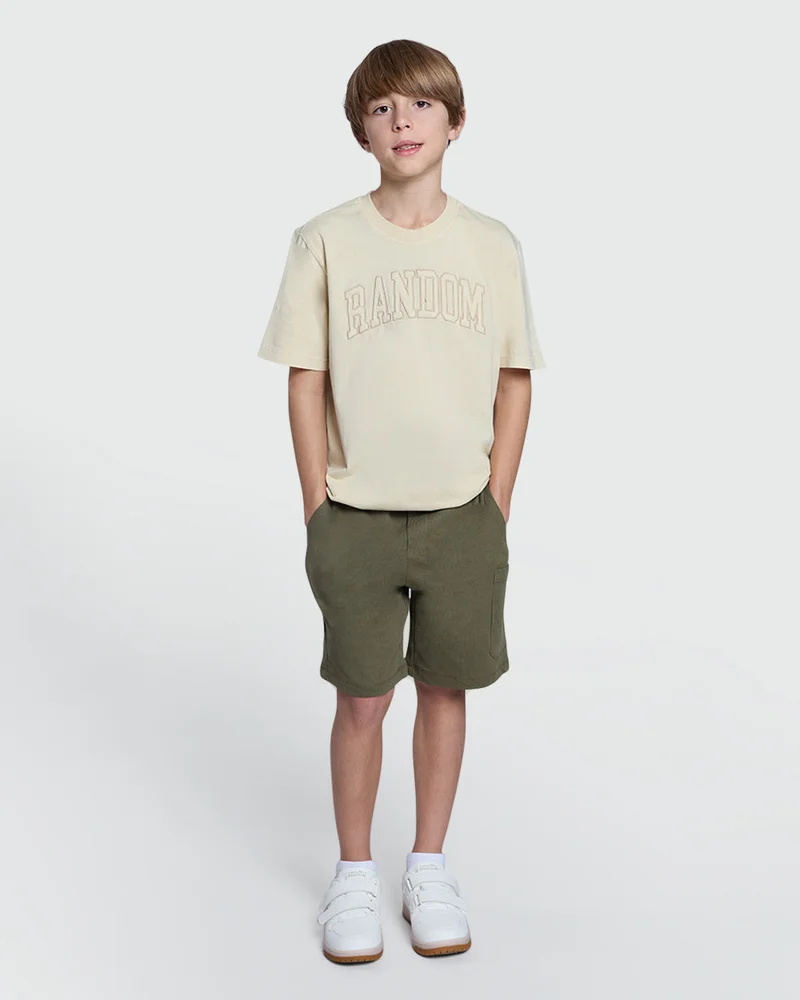 او في اس Boys’ Tee In Brown Rice  Garment Washed