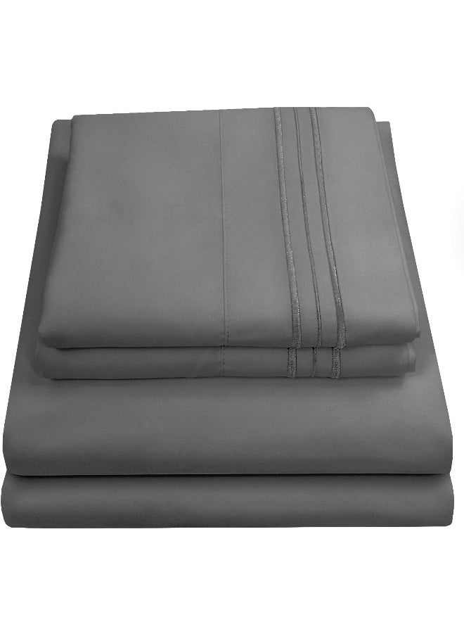 Sweet Home Collection Sweet Home Collection King Size Sheets - Breathable Luxury Bed Sheets with Full Elastic & Secure Corner Straps Built In - 1800 Supreme Extra Soft Deep Pocket Bedding Set, King, Gray  - Image 1