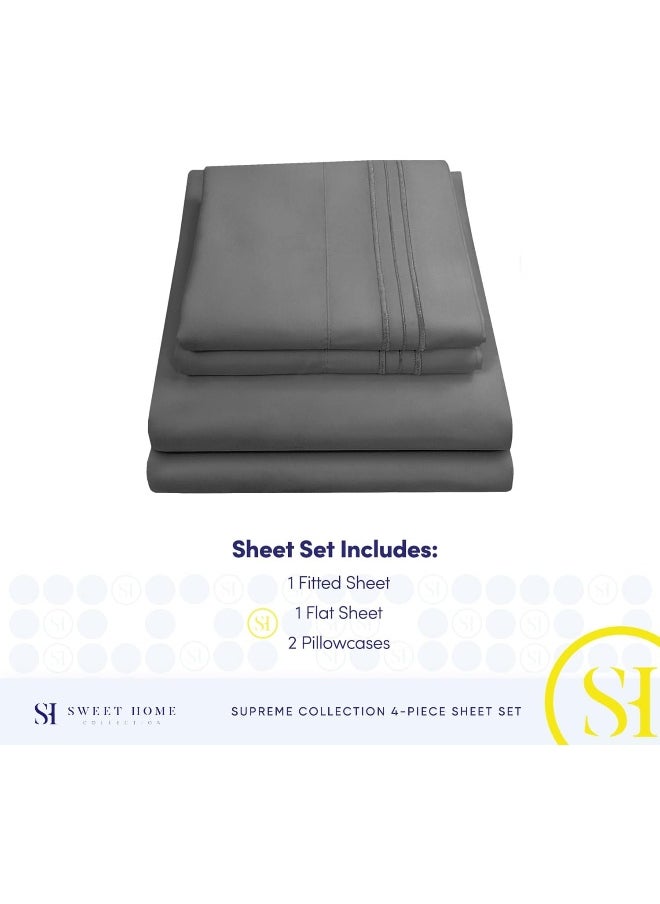 Sweet Home Collection Sweet Home Collection King Size Sheets - Breathable Luxury Bed Sheets with Full Elastic & Secure Corner Straps Built In - 1800 Supreme Extra Soft Deep Pocket Bedding Set, King, Gray  - Image 4