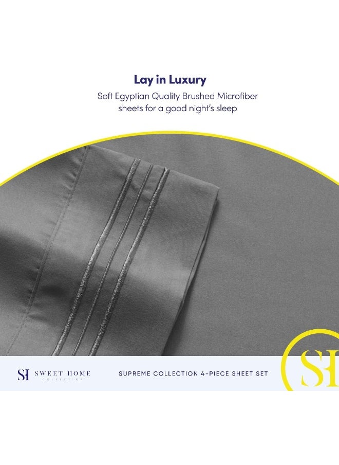 Sweet Home Collection - Sweet Home Collection King Size Sheets - Breathable Luxury Bed Sheets with Full Elastic & Secure Corner Straps Built In - 1800 Supreme Extra Soft Deep Pocket Bedding Set, King, Gray - Image 1