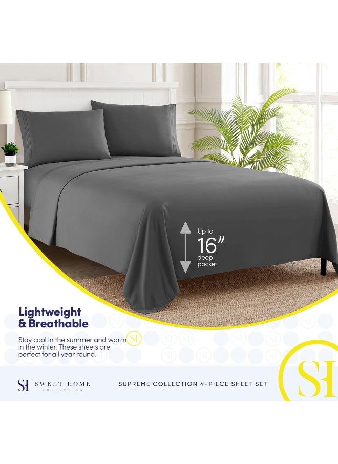 Sweet Home Collection Sweet Home Collection King Size Sheets - Breathable Luxury Bed Sheets with Full Elastic & Secure Corner Straps Built In - 1800 Supreme Extra Soft Deep Pocket Bedding Set, King, Gray  - Image 3