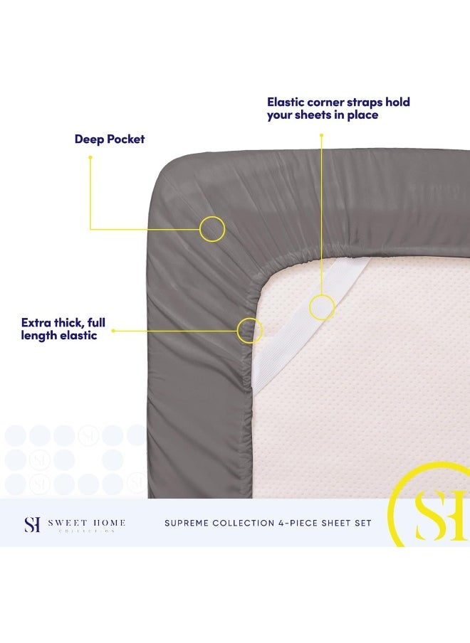 Sweet Home Collection - Sweet Home Collection King Size Sheets - Breathable Luxury Bed Sheets with Full Elastic & Secure Corner Straps Built In - 1800 Supreme Extra Soft Deep Pocket Bedding Set, King, Gray - Image 1