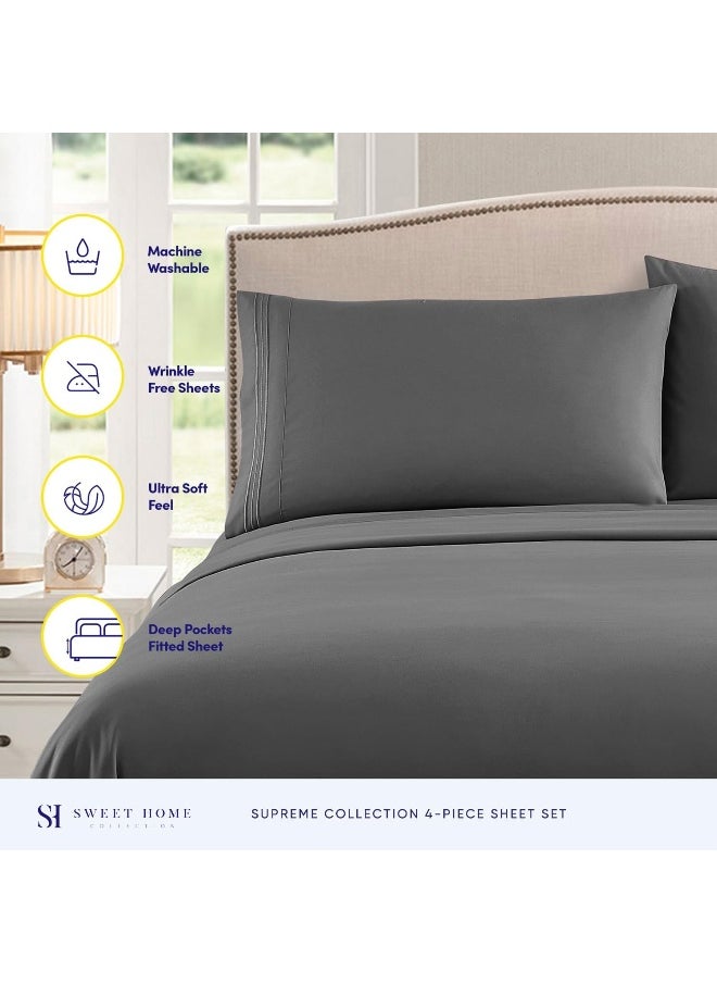 Sweet Home Collection Sweet Home Collection King Size Sheets - Breathable Luxury Bed Sheets with Full Elastic & Secure Corner Straps Built In - 1800 Supreme Extra Soft Deep Pocket Bedding Set, King, Gray  - Image 2