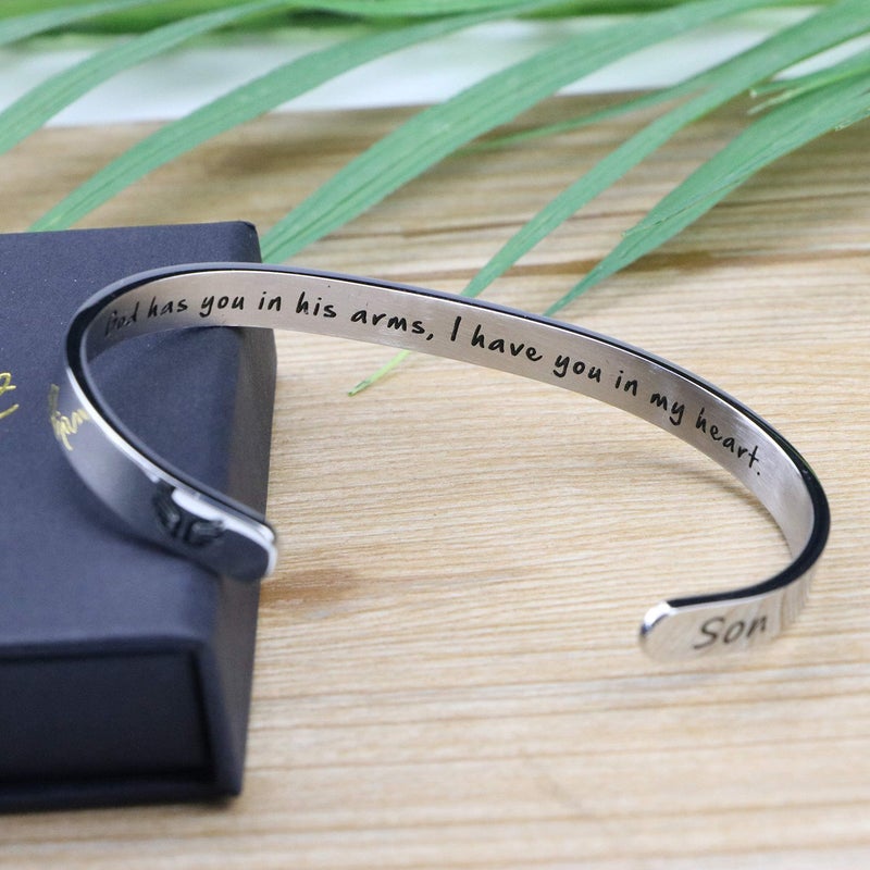 MEMGIFT Memorial Son Bracelet In Memory of Jewelry Gift Remembering Loss of One You Loved God Has You in His Arms I Have in My Heart - Image 5